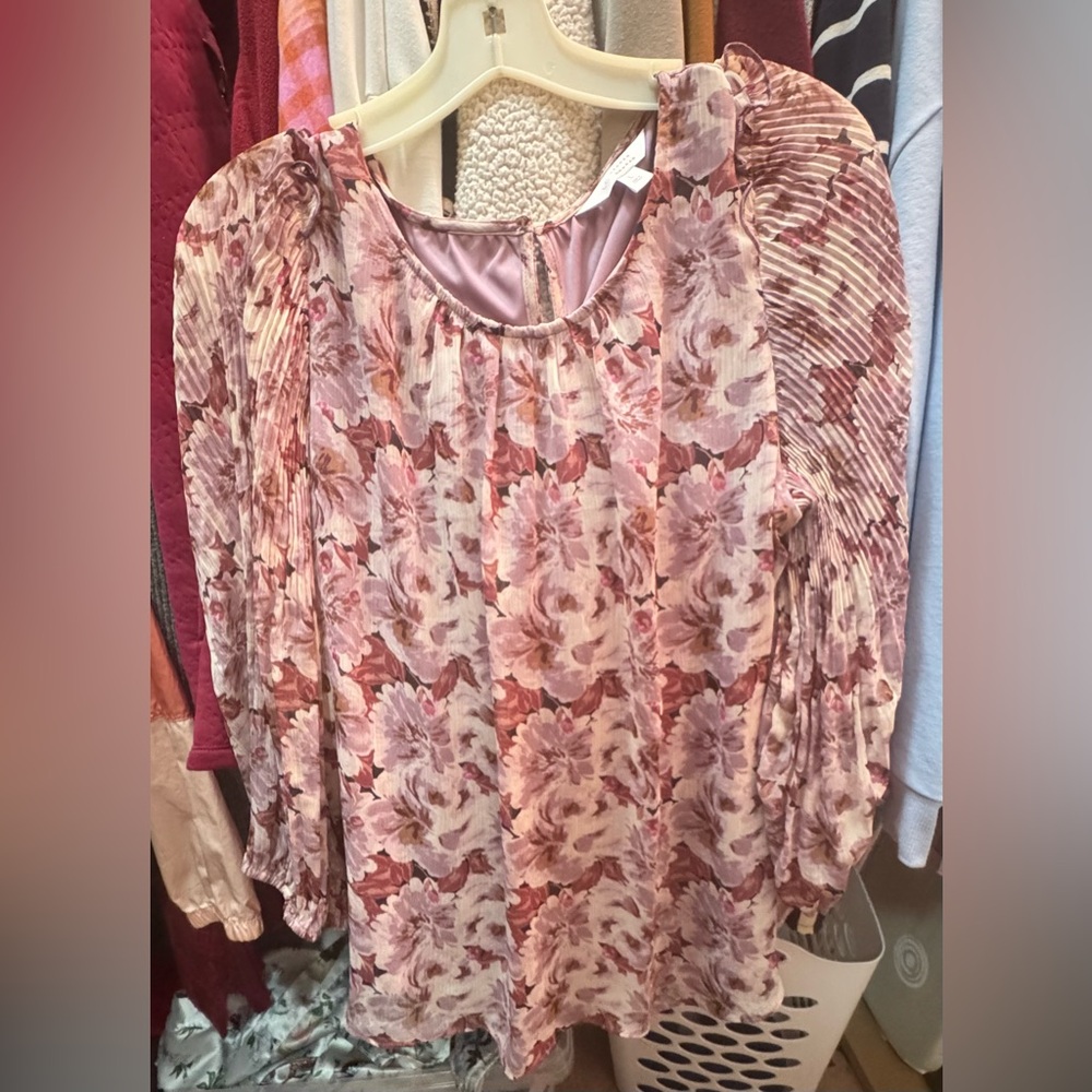 LC Lauren Conrad Floral Blouse in Pink and Cream
